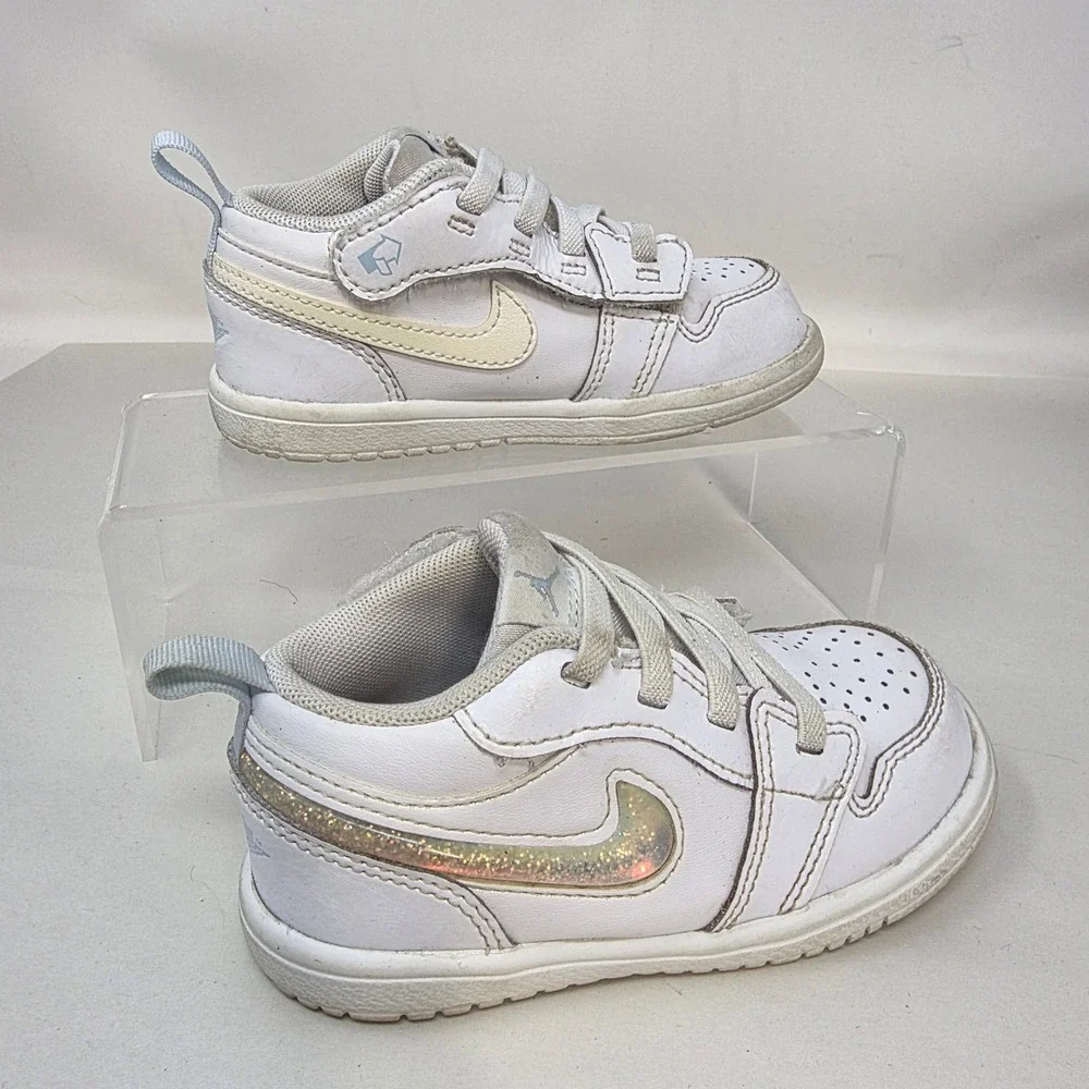 Jordan 1 Low Alt Toddler 8C White Iridescent Glitter FQ9114-100 Fair Condition